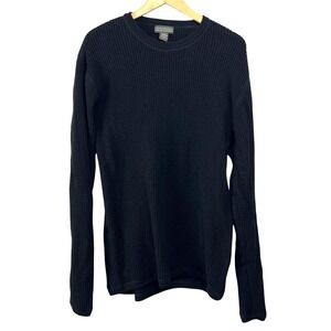Banana Republic Mens Black Italian Merino Wool Waffle Knit Sweater Size L Office